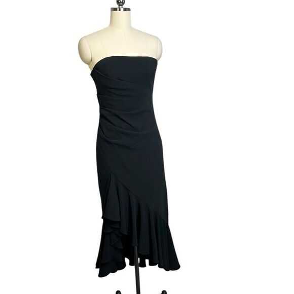 Cinq a sept Gramercy Black Strapless Ruffle Midi Dress| Size 4 - Picture 5 of 12
